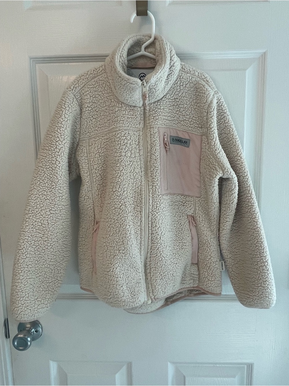 Magellan Outdoors Kids Cream Sherpa Jacket with Pink Trim
